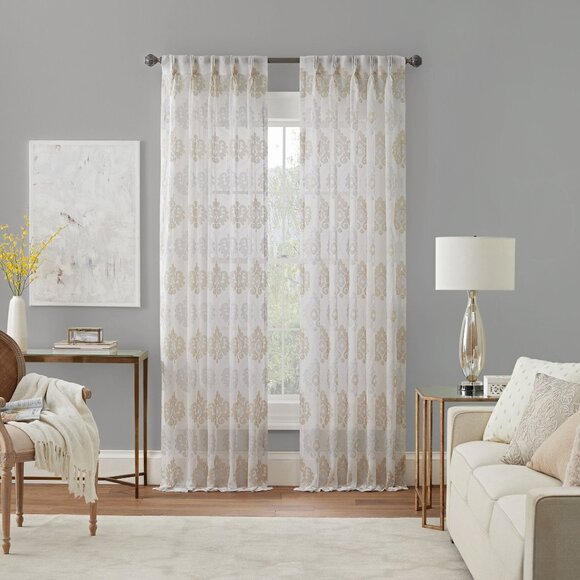 Waverly Curtain Panel Velero Embroidered Pinch Pleated Sheer Window 25 x 108in - Picture 1 of 8
